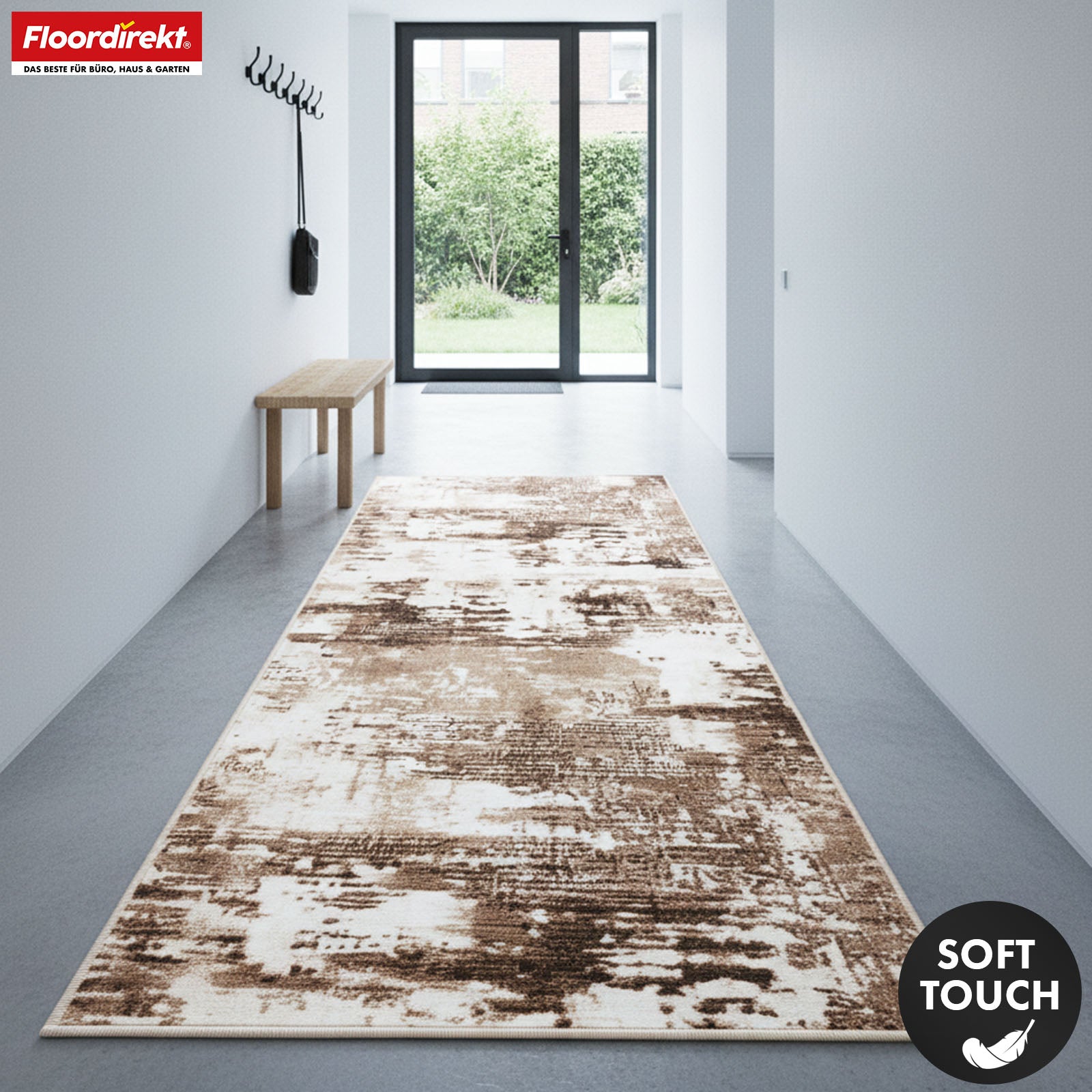 Carpet Runner | Ravena | Modern Runner in Anthracite & Brown | Abstract Design with Non-Slip Gel Backing | Durable & Easy to Clean
