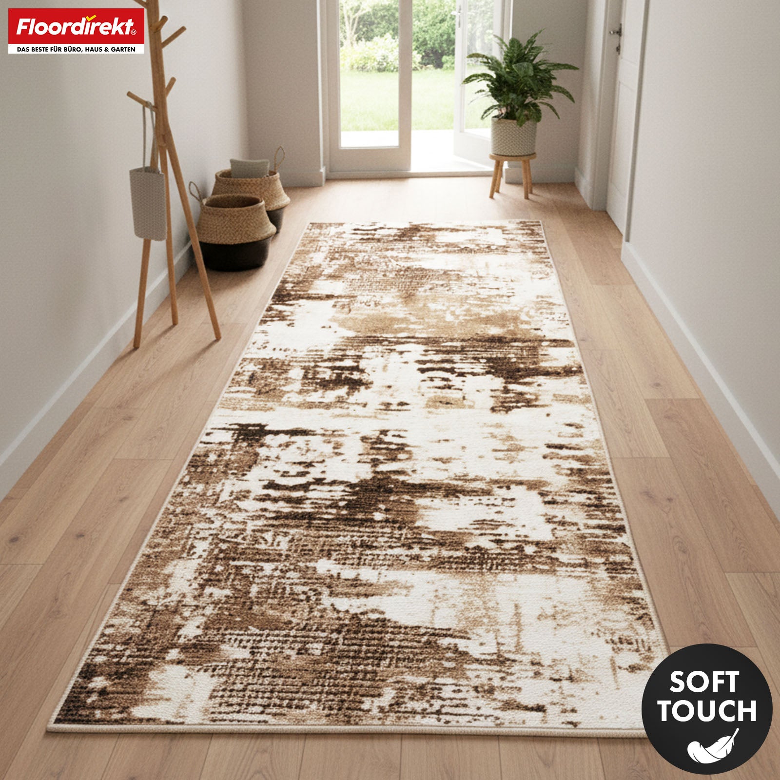 Carpet Runner | Ravena | Modern Runner in Anthracite & Brown | Abstract Design with Non-Slip Gel Backing | Durable & Easy to Clean