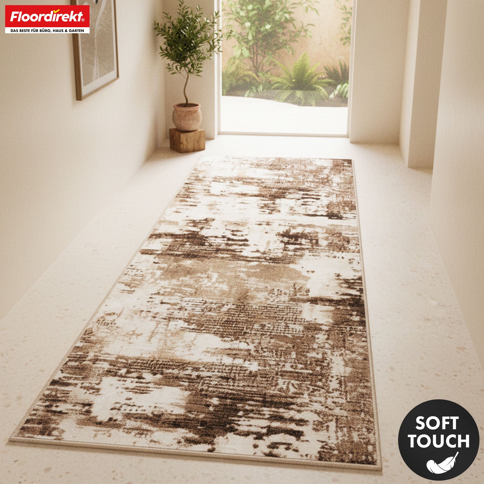 Carpet Runner | Ravena | Modern Runner in Anthracite & Brown | Abstract Design with Non-Slip Gel Backing | Durable & Easy to Clean