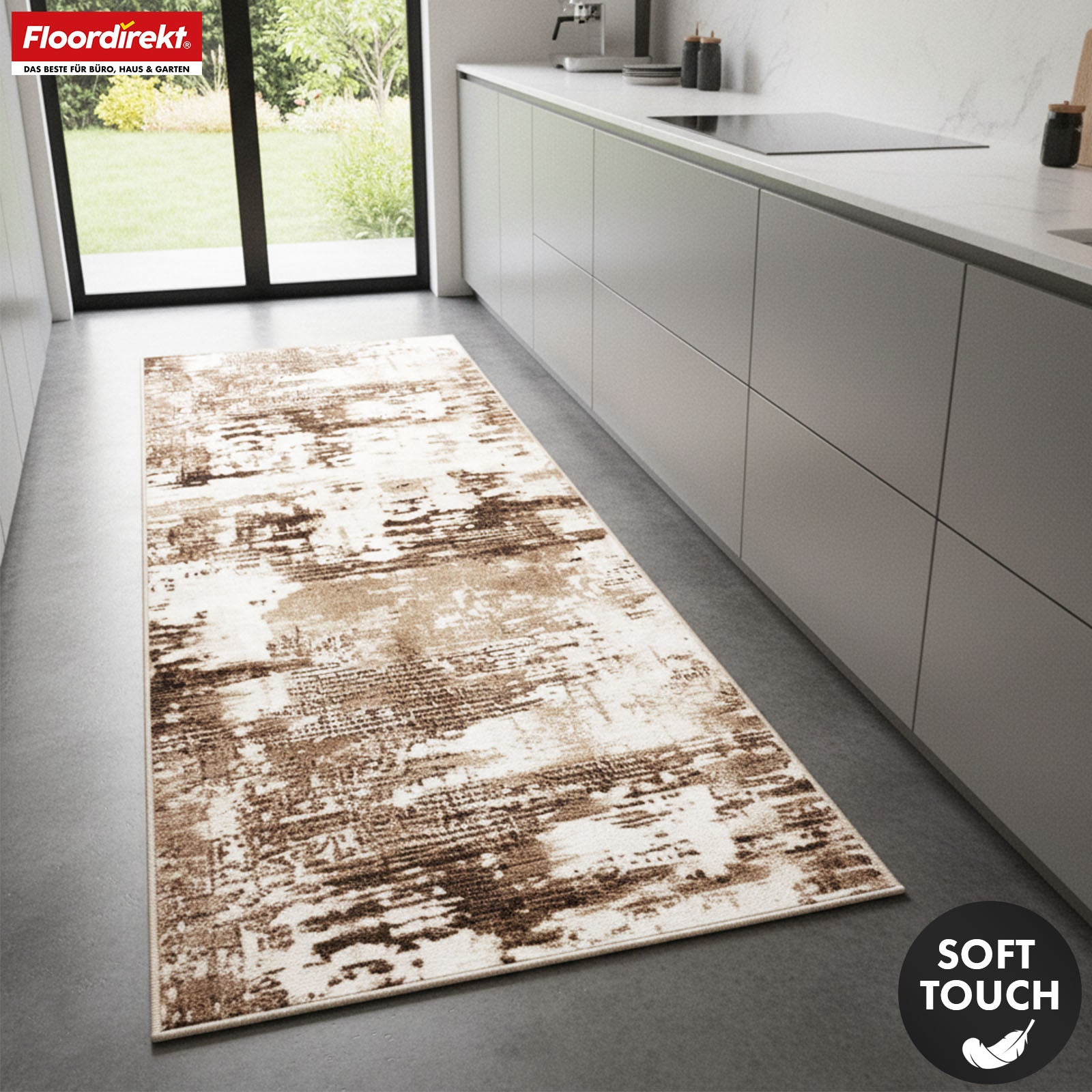 Carpet Runner | Ravena | Modern Runner in Anthracite & Brown | Abstract Design with Non-Slip Gel Backing | Durable & Easy to Clean