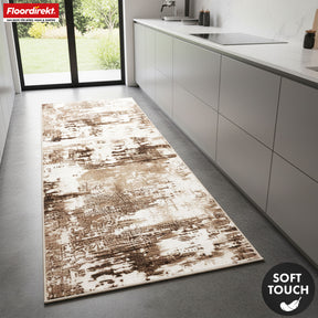 Carpet Runner | Ravena | Modern Runner in Anthracite & Brown | Abstract Design with Non-Slip Gel Backing | Durable & Easy to Clean