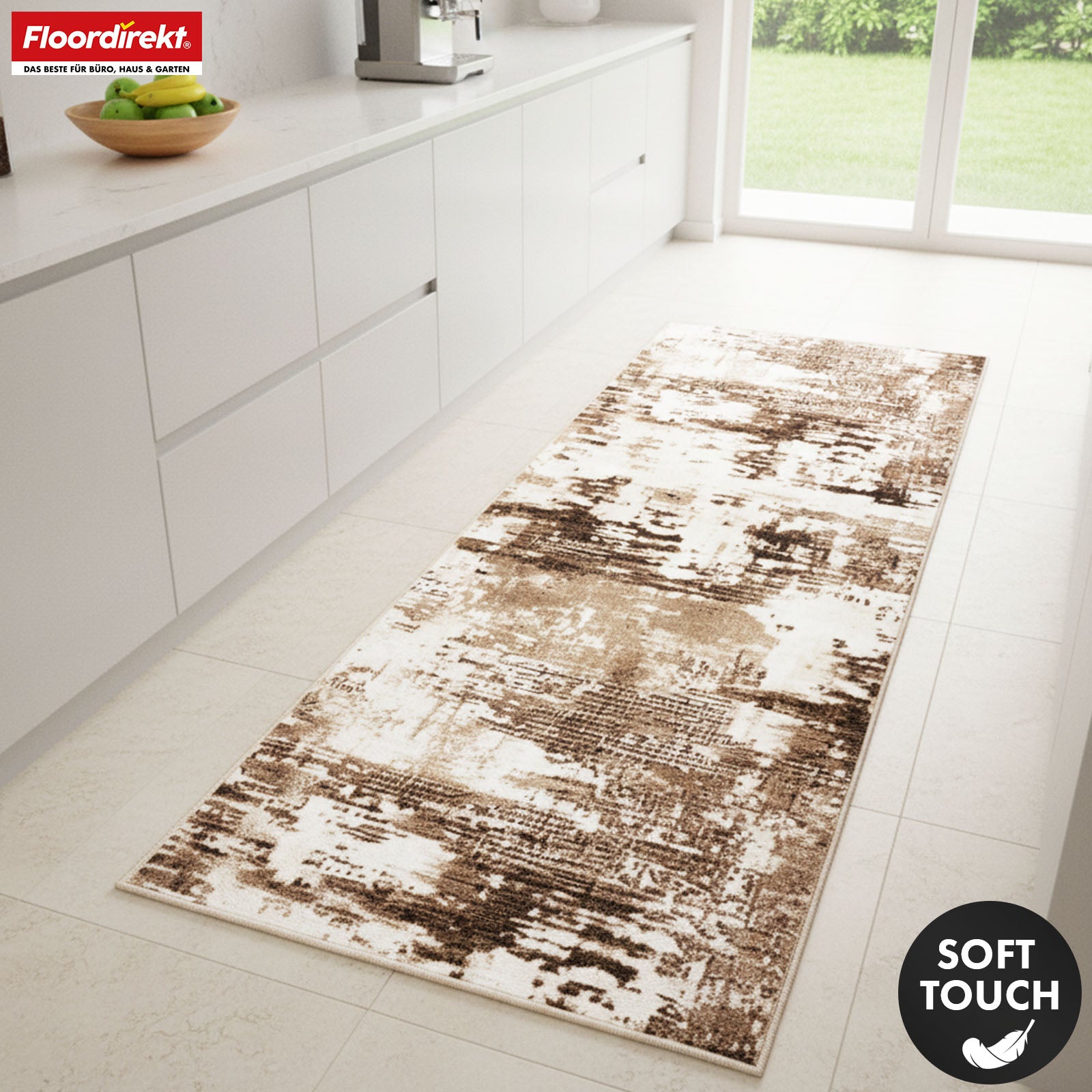 Carpet Runner | Ravena | Modern Runner in Anthracite & Brown | Abstract Design with Non-Slip Gel Backing | Durable & Easy to Clean