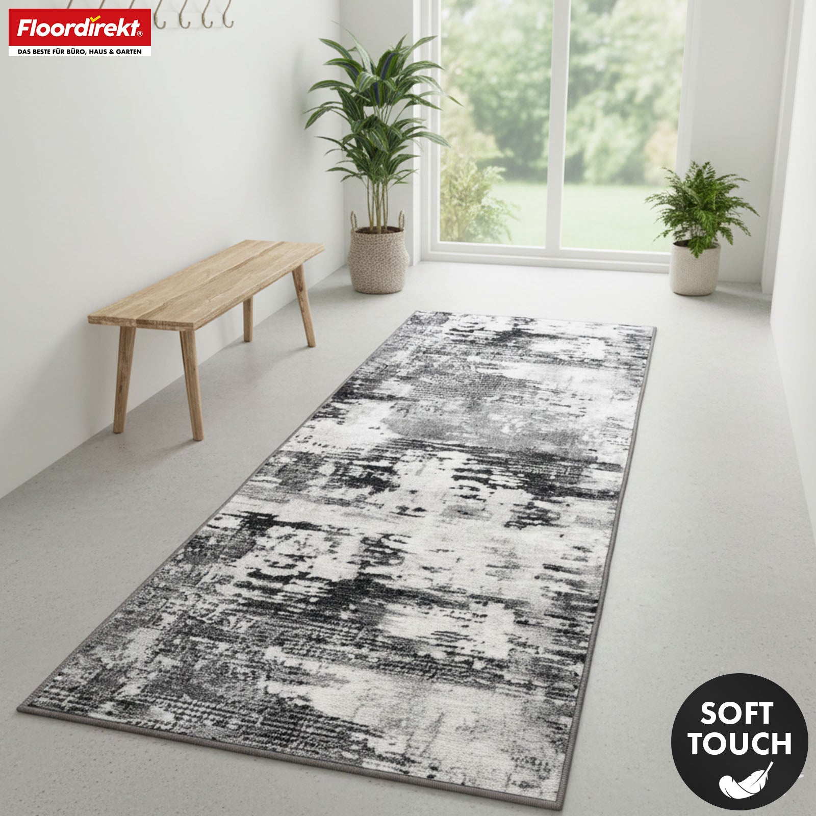Carpet Runner | Ravena | Modern Runner in Anthracite & Brown | Abstract Design with Non-Slip Gel Backing | Durable & Easy to Clean