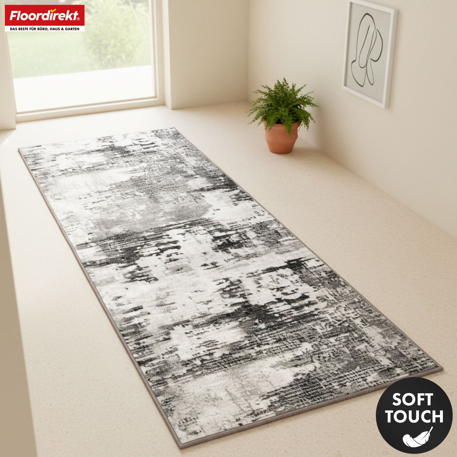 Carpet Runner | Ravena | Modern Runner in Anthracite & Brown | Abstract Design with Non-Slip Gel Backing | Durable & Easy to Clean