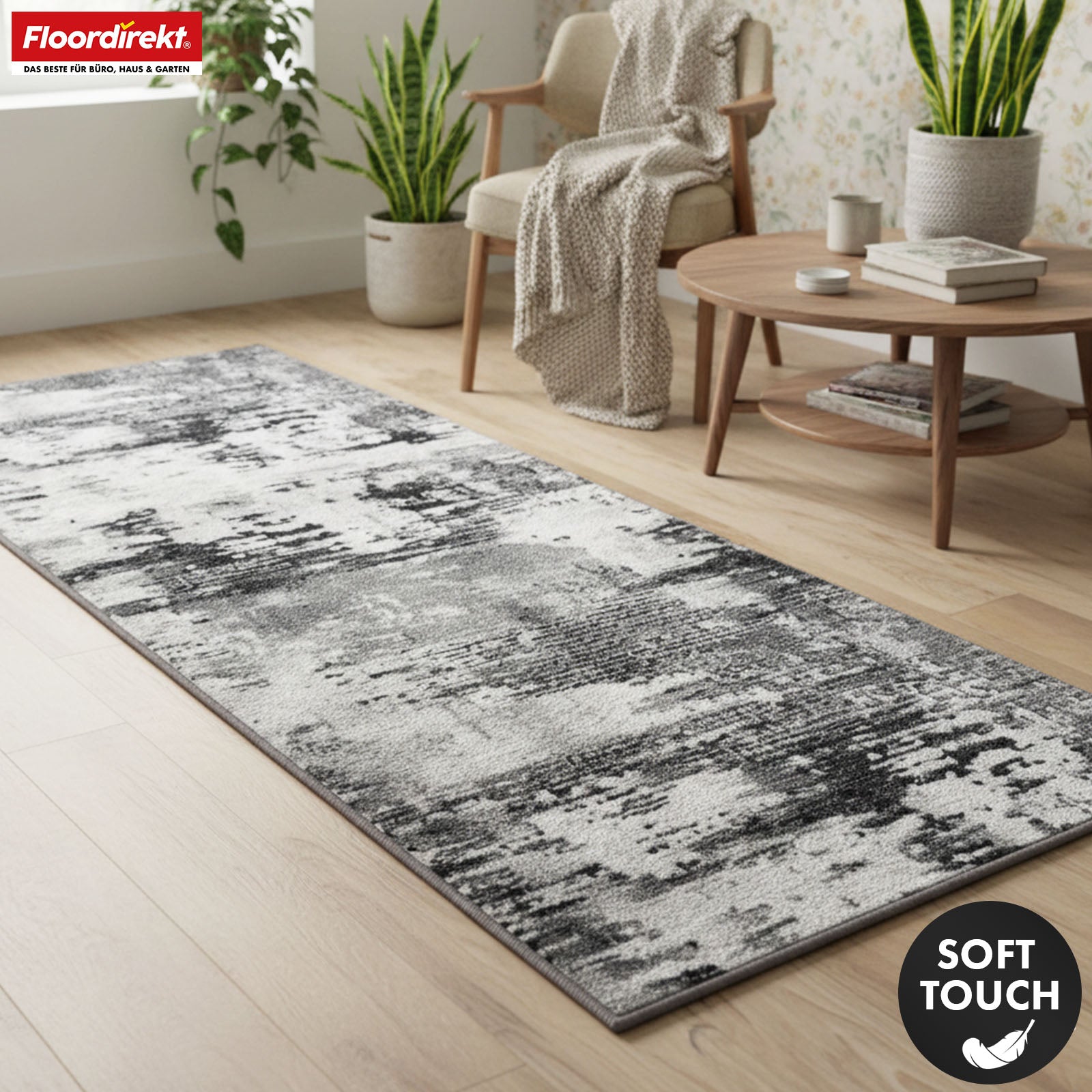 Carpet Runner | Ravena | Modern Runner in Anthracite & Brown | Abstract Design with Non-Slip Gel Backing | Durable & Easy to Clean