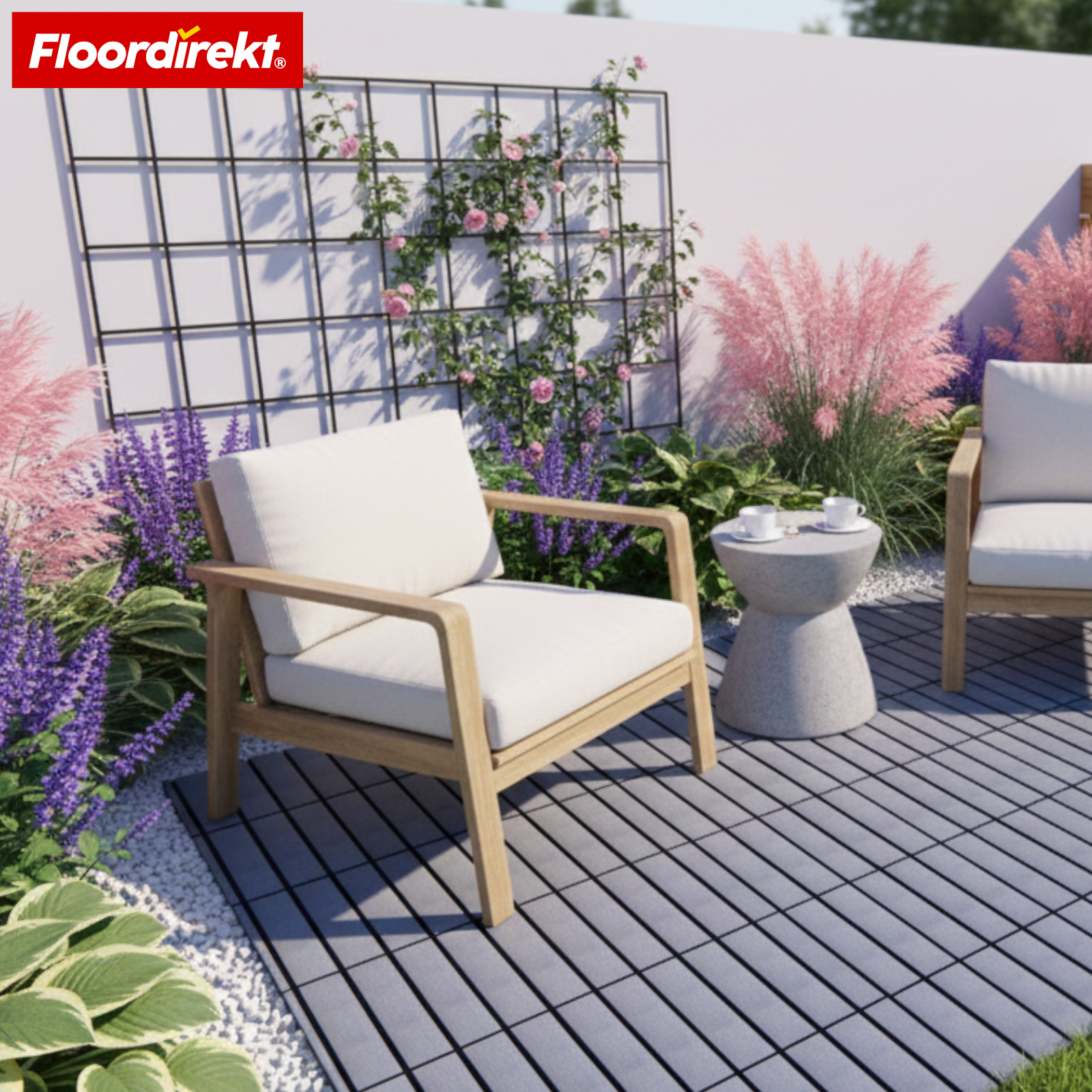 Decking Tiles | Elyse | Grey | 30x30 cm Polypropylene Click Tiles | Weatherproof, Low-Maintenance & Easy to Install