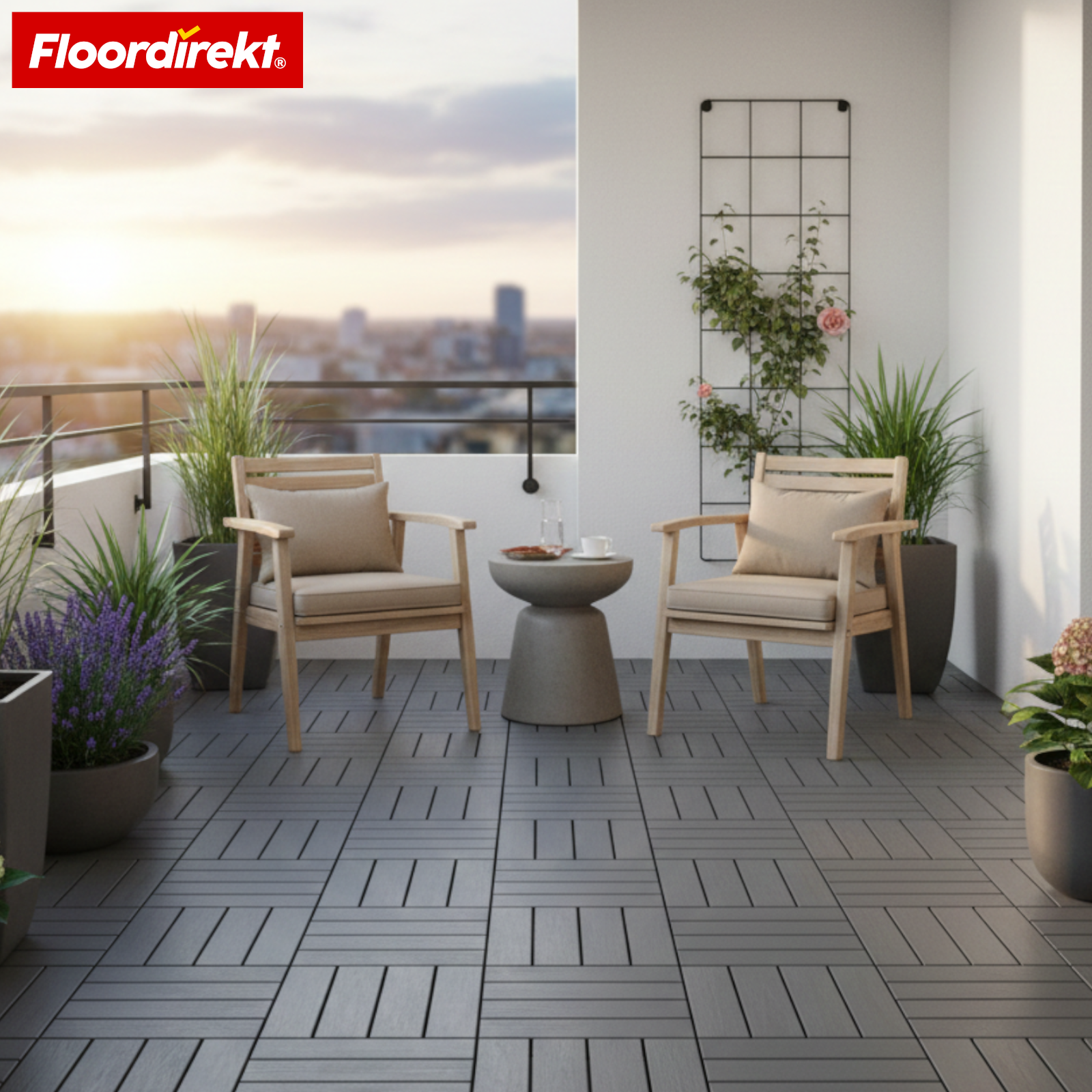 Decking Tiles | Elyse | Grey | 30x30 cm Polypropylene Click Tiles | Weatherproof, Low-Maintenance & Easy to Install