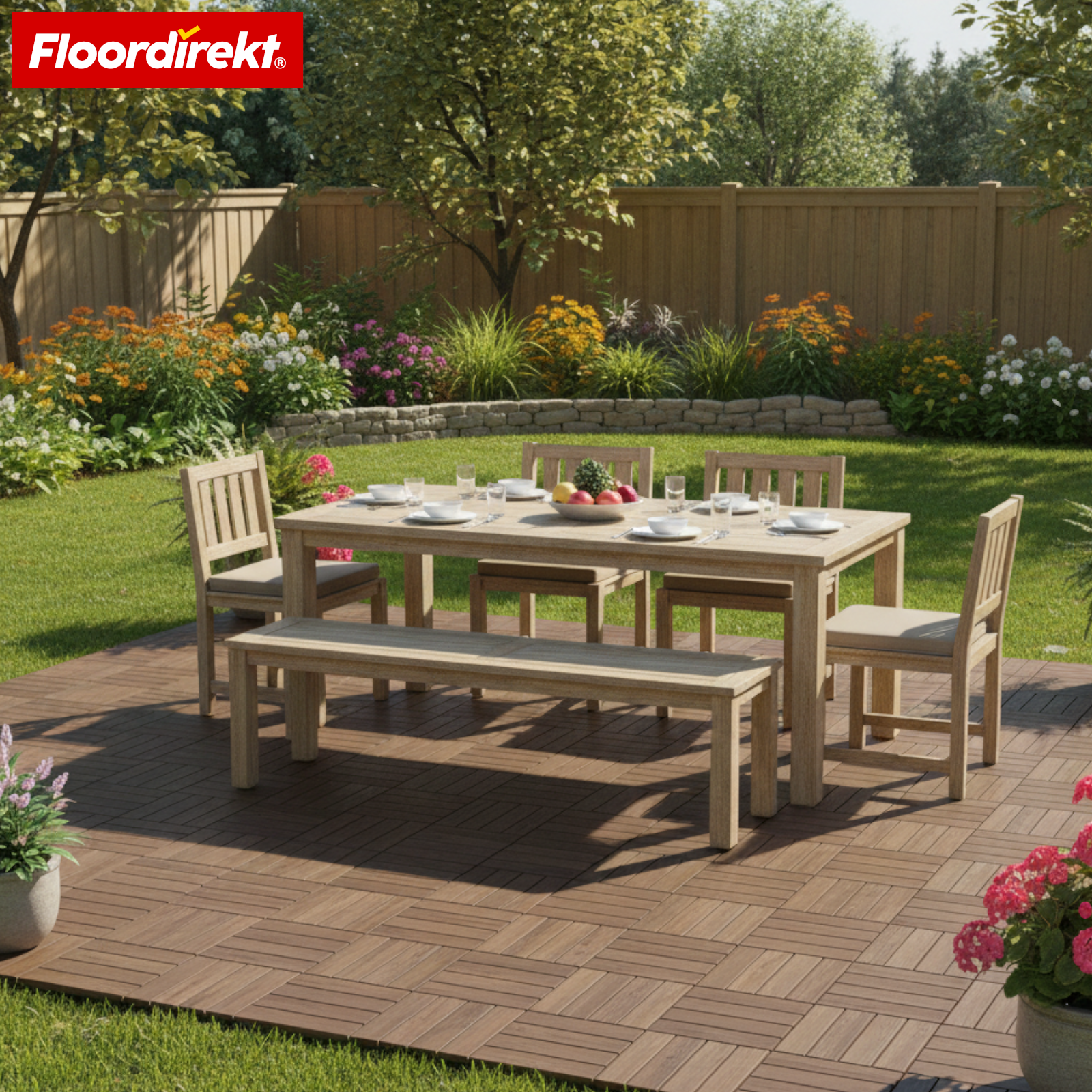 Decking Tiles | Majestic | Brown | 30x30 cm Click Tiles in Wood-Plank Design | Weatherproof & Low-Maintenance