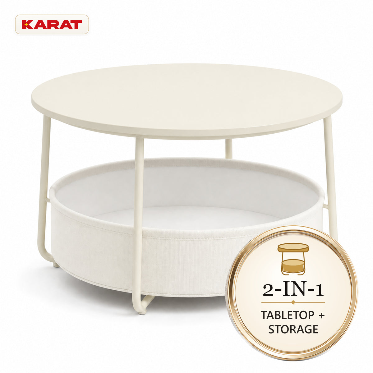 Side Table | Tore | Round Living Room Table with Open Storage in Wood & Steel | Ø 75 cm