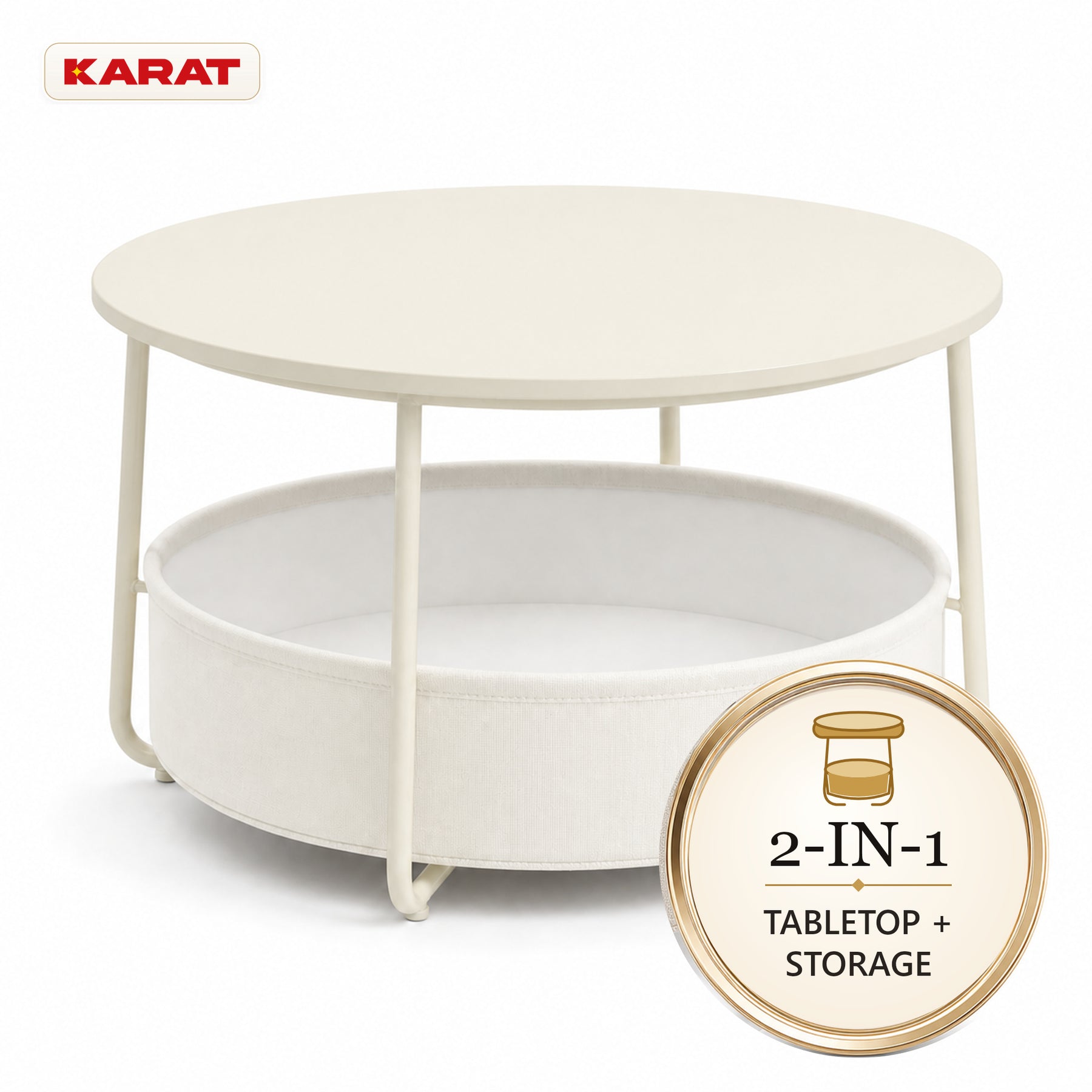 Side Table | Tore | Round Living Room Table with Open Storage in Wood & Steel | Ø 75 cm