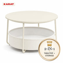 Side Table | Tore | Round Living Room Table with Open Storage in Wood & Steel | Ø 75 cm
