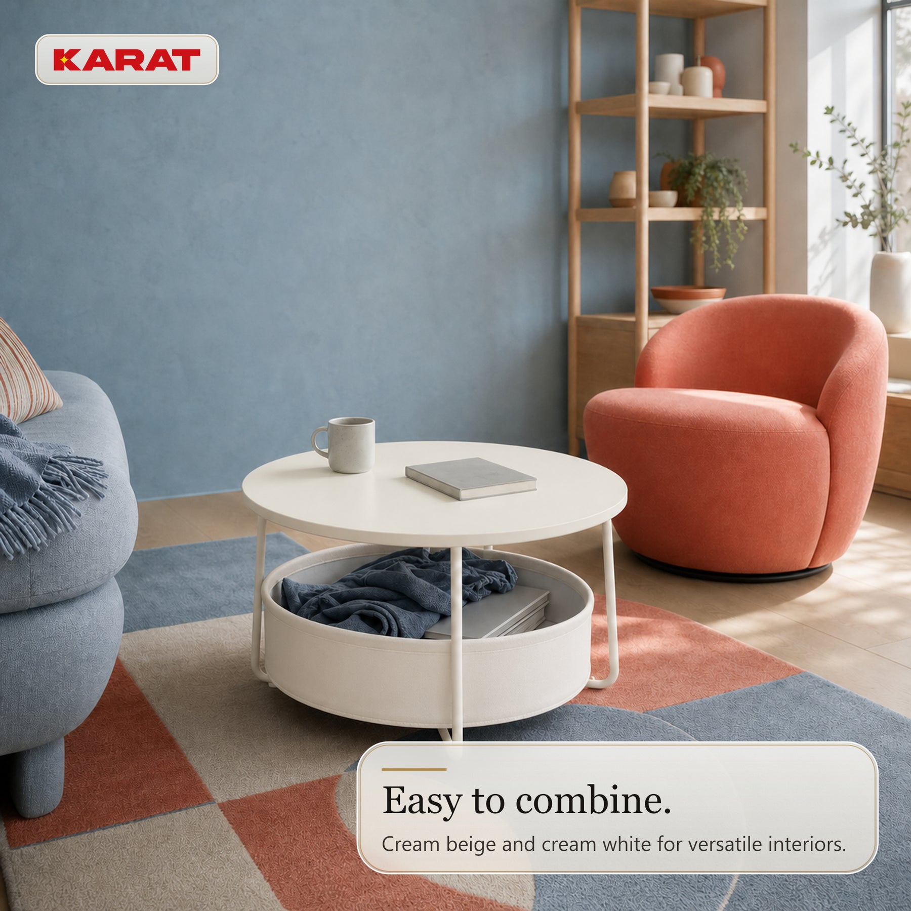 Side Table | Tore | Round Living Room Table with Open Storage in Wood & Steel | Ø 75 cm