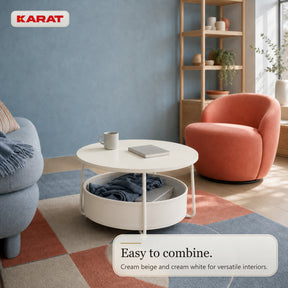 Side Table | Tore | Round Living Room Table with Open Storage in Wood & Steel | Ø 75 cm