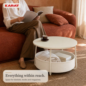 Side Table | Tore | Round Living Room Table with Open Storage in Wood & Steel | Ø 75 cm