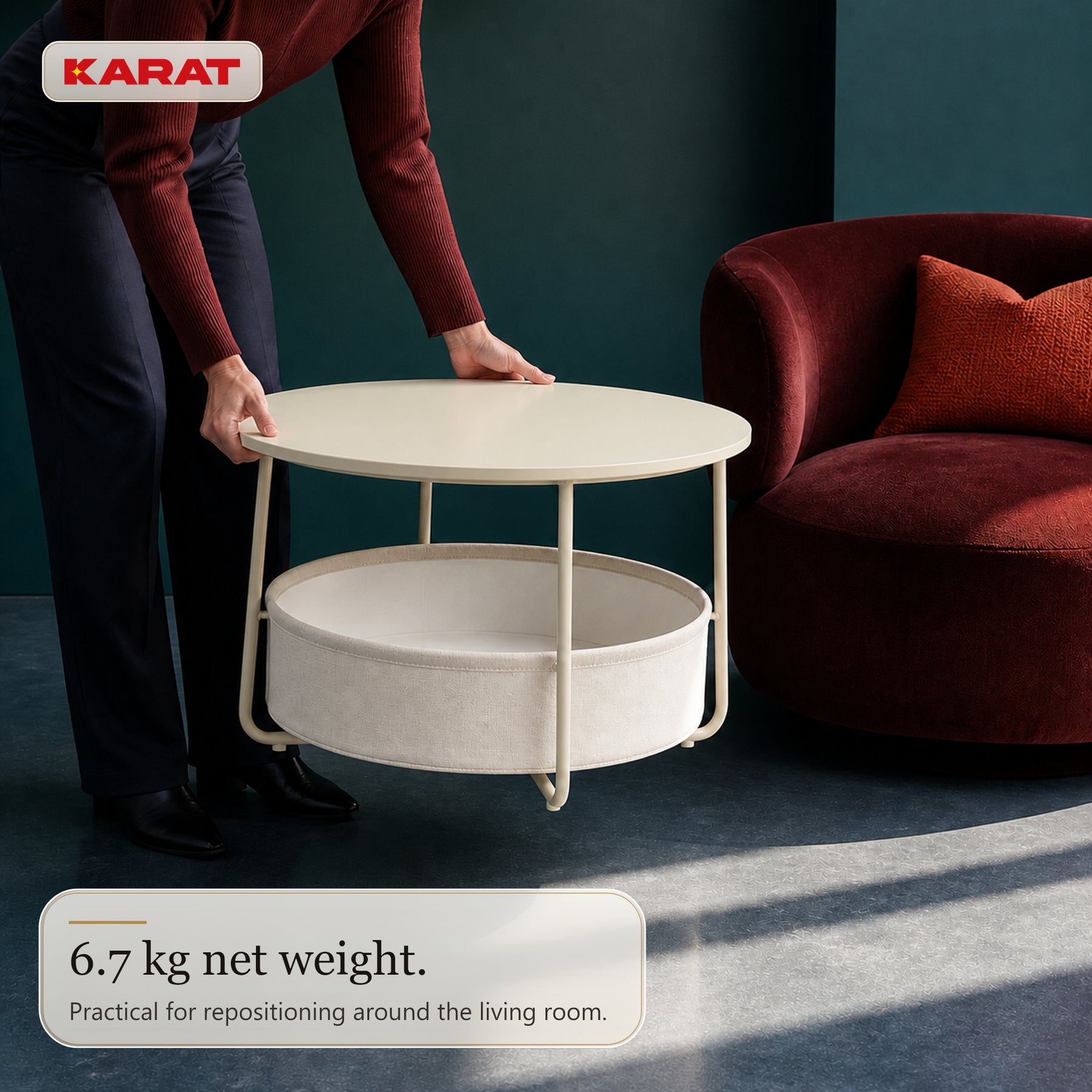Side Table | Tore | Round Living Room Table with Open Storage in Wood & Steel | Ø 75 cm
