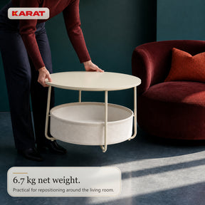 Side Table | Tore | Round Living Room Table with Open Storage in Wood & Steel | Ø 75 cm