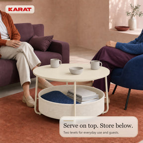 Side Table | Tore | Round Living Room Table with Open Storage in Wood & Steel | Ø 75 cm