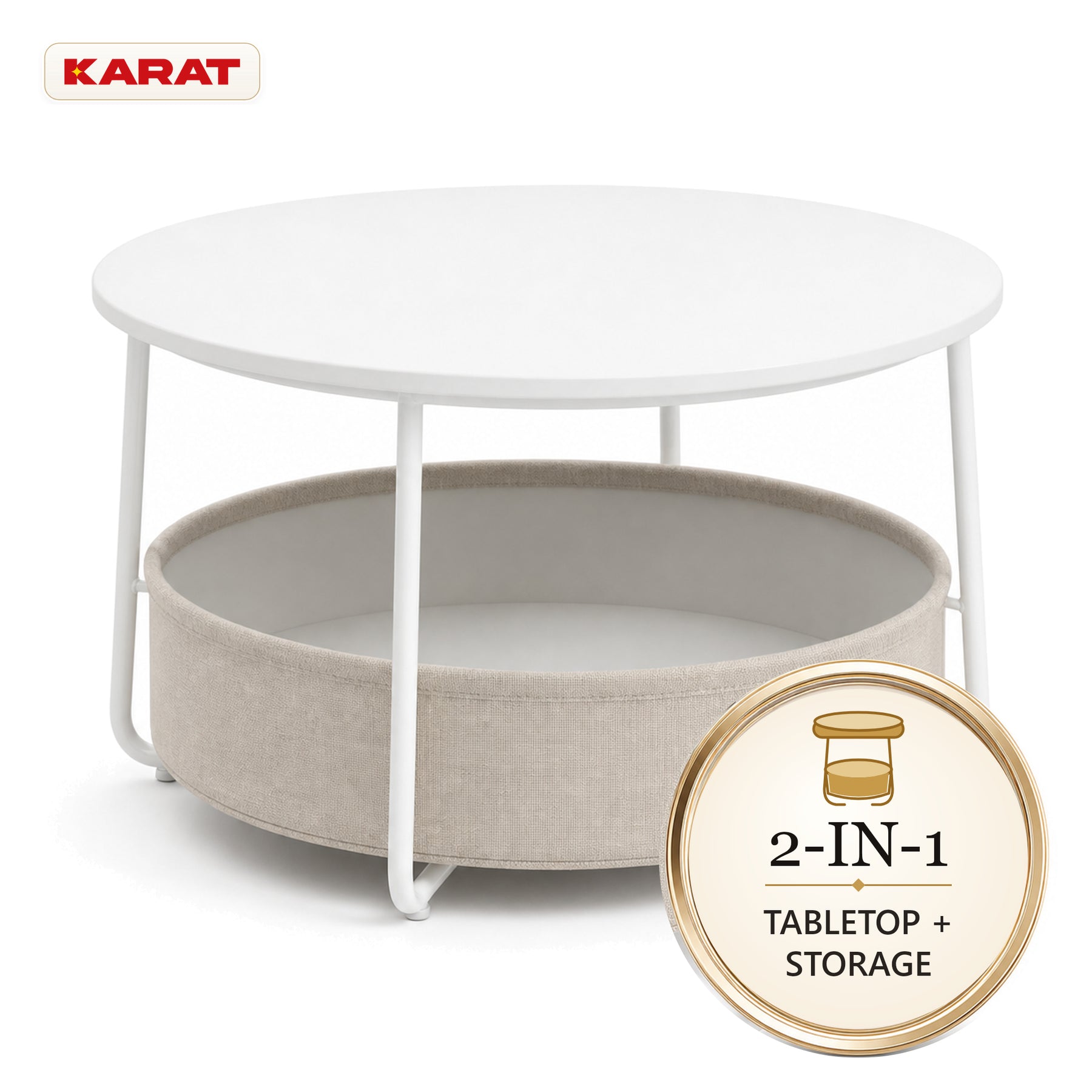 Side Table | Tore | Round Living Room Table with Open Storage in Wood & Steel | Ø 75 cm