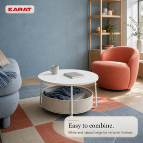 Side Table | Tore | Round Living Room Table with Open Storage in Wood & Steel | Ø 75 cm