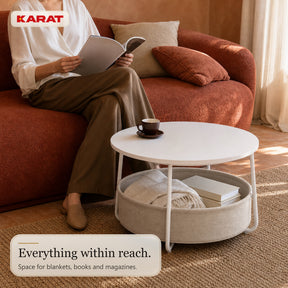 Side Table | Tore | Round Living Room Table with Open Storage in Wood & Steel | Ø 75 cm