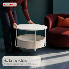 Side Table | Tore | Round Living Room Table with Open Storage in Wood & Steel | Ø 75 cm