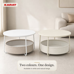 Side Table | Tore | Round Living Room Table with Open Storage in Wood & Steel | Ø 75 cm