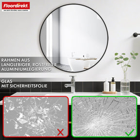 Wall mirror | Bella | Round mirror with black aluminium alloy frame | Available in various sizes
