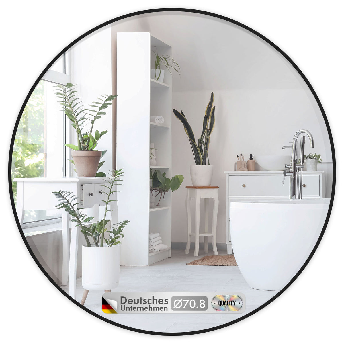 Wall mirror | Bella | Round mirror with black aluminium alloy frame | Available in various sizes