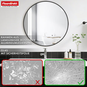Wall mirror | Bella | Round mirror with black aluminium alloy frame | Available in various sizes