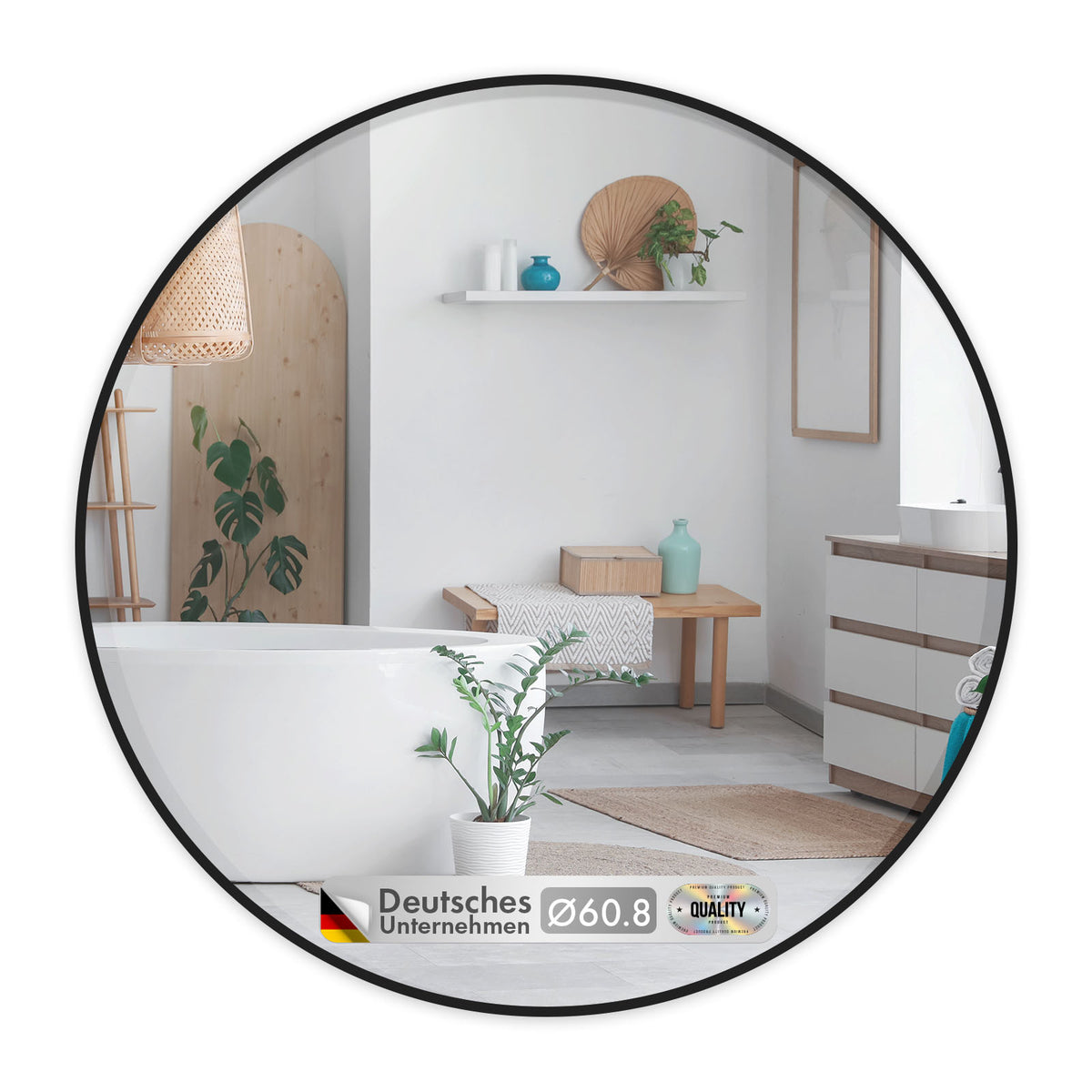 Wall mirror | Bella | Round mirror with black aluminium alloy frame | Available in various sizes