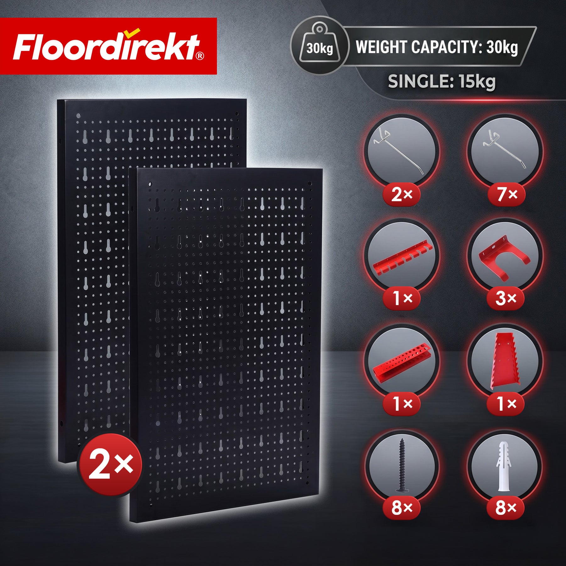 Tool wall | Parker | Metal pegboard set with accessories | Tool holder for workshop & garage