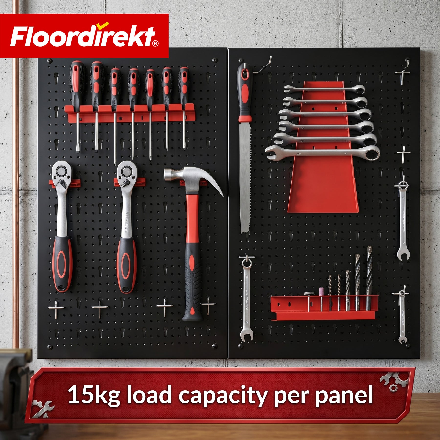 Tool wall | Parker | Metal pegboard set with accessories | Tool holder for workshop & garage