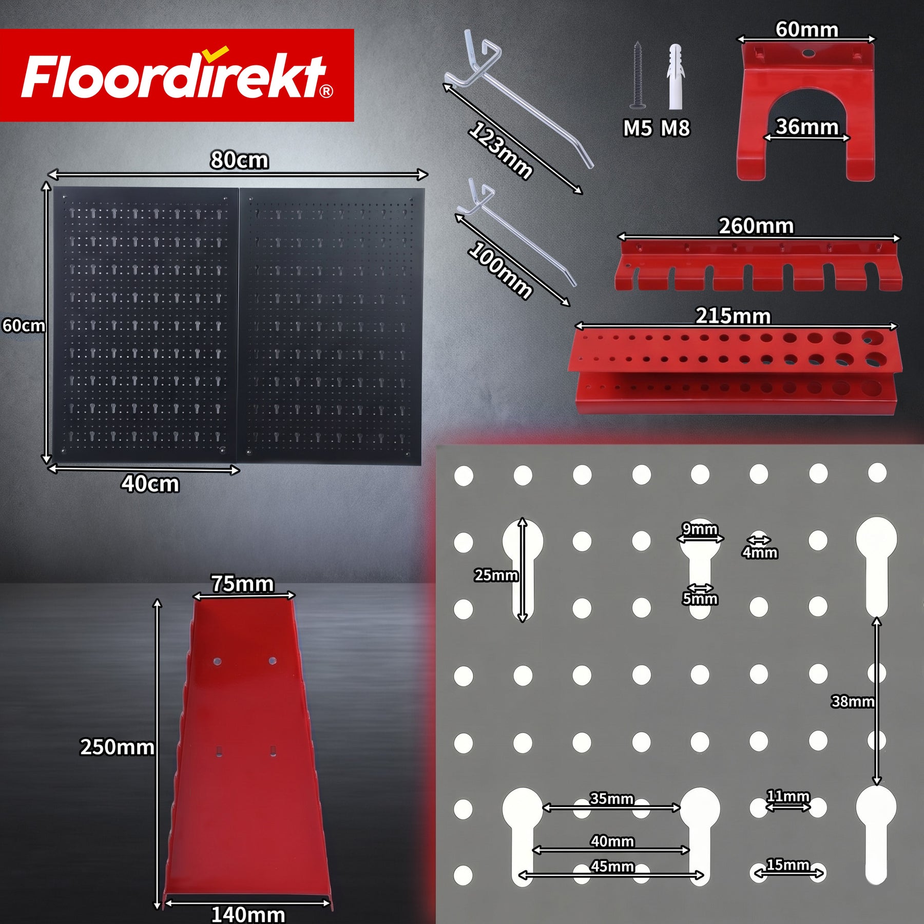 Tool wall | Parker | Metal pegboard set with accessories | Tool holder for workshop & garage