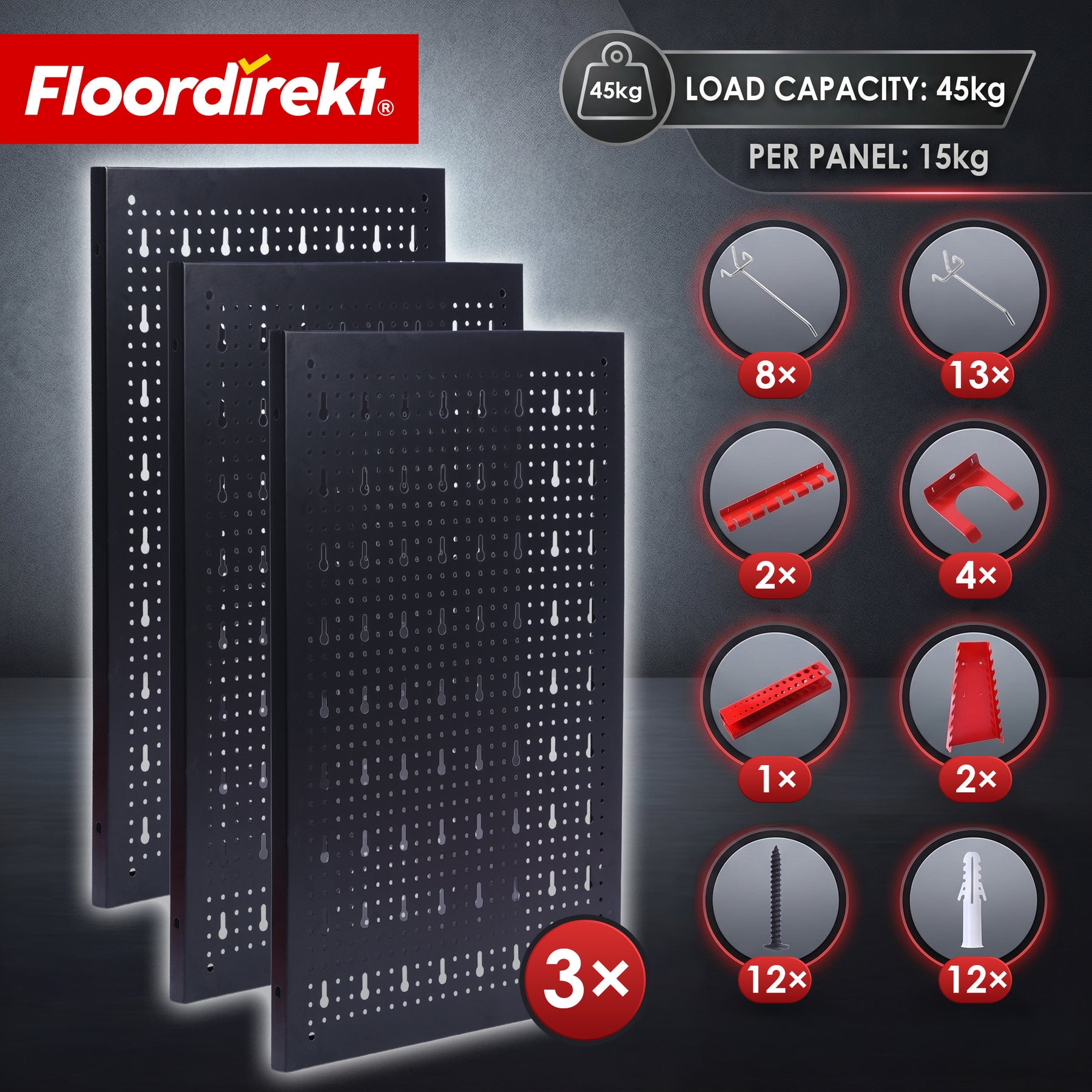 Tool wall | Parker | Metal pegboard set with accessories | Tool holder for workshop & garage