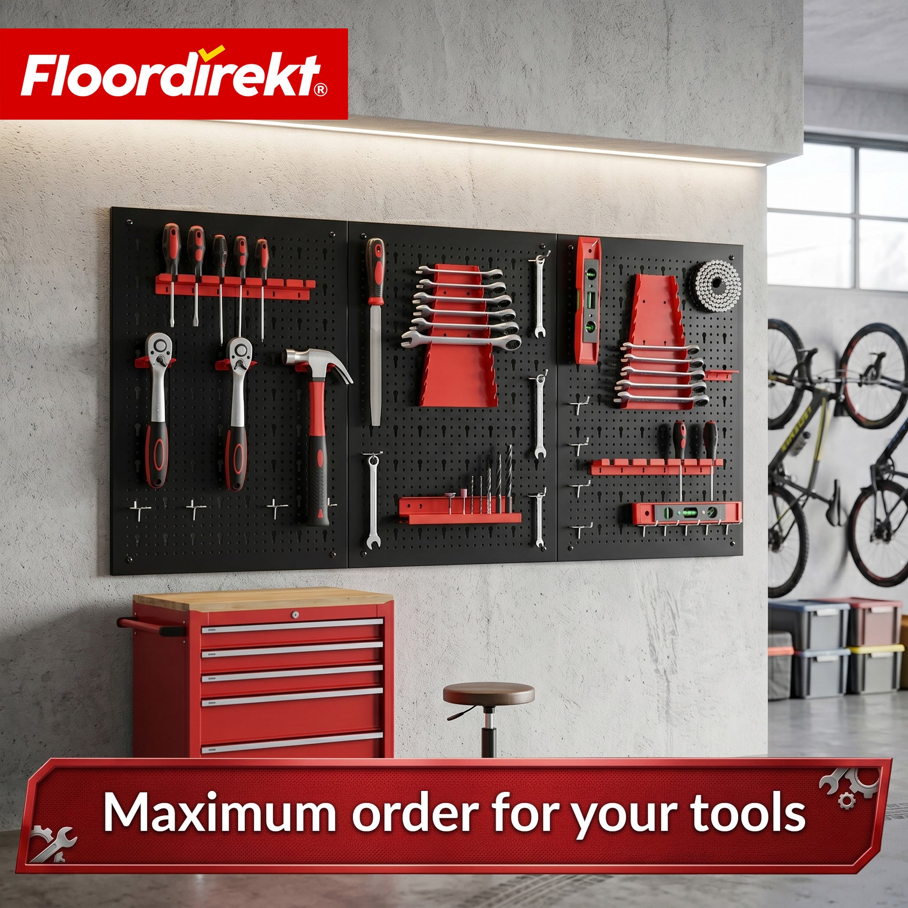 Tool wall | Parker | Metal pegboard set with accessories | Tool holder for workshop & garage