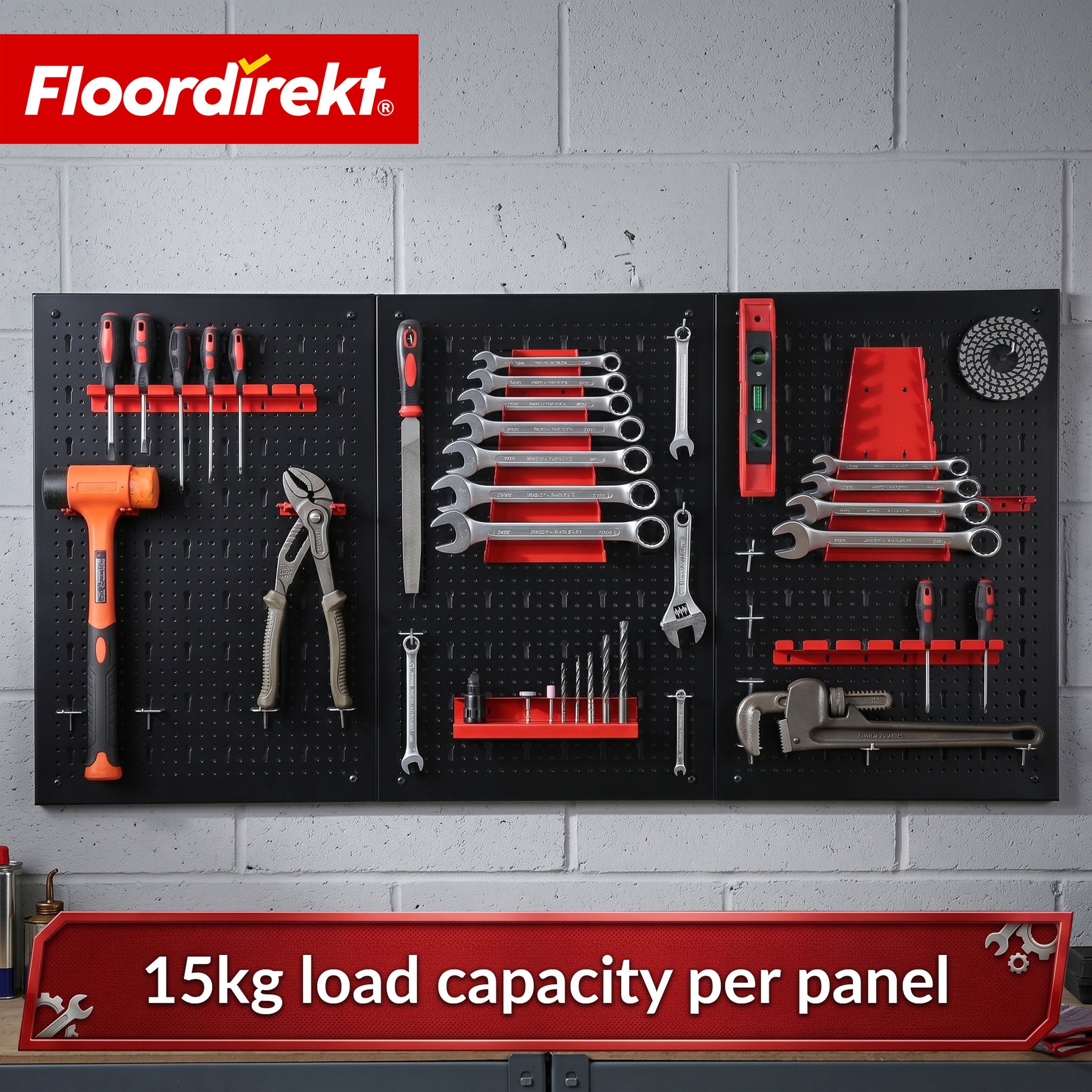 Tool wall | Parker | Metal pegboard set with accessories | Tool holder for workshop & garage