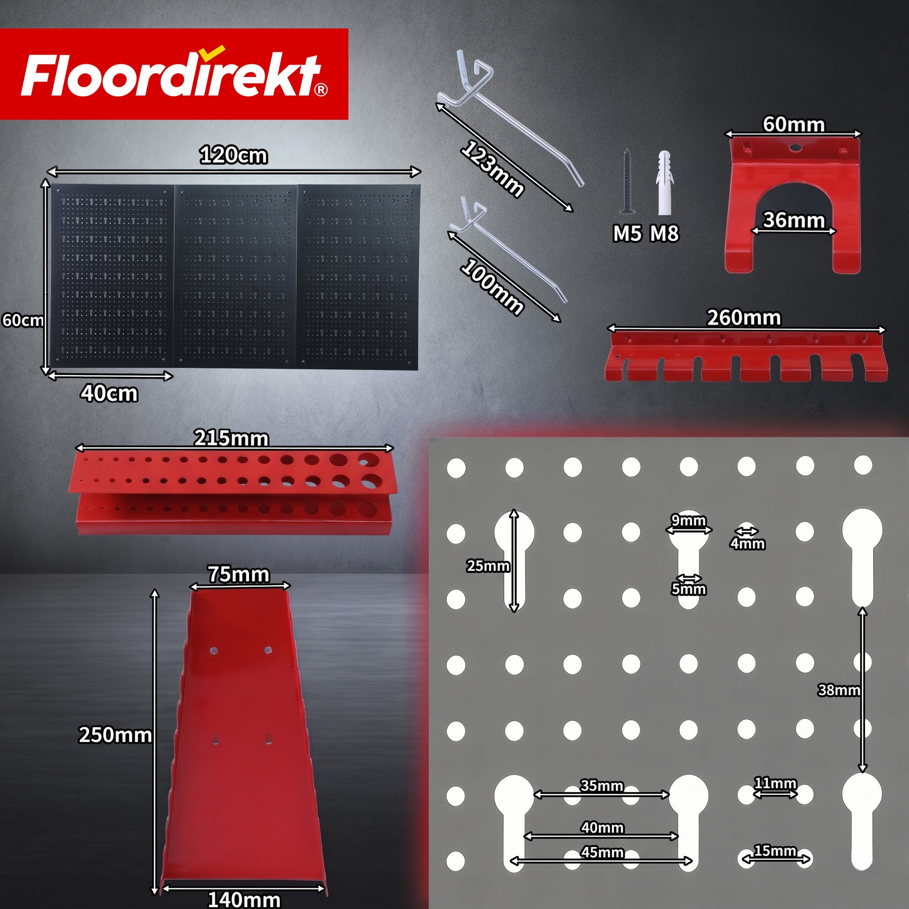 Tool wall | Parker | Metal pegboard set with accessories | Tool holder for workshop & garage