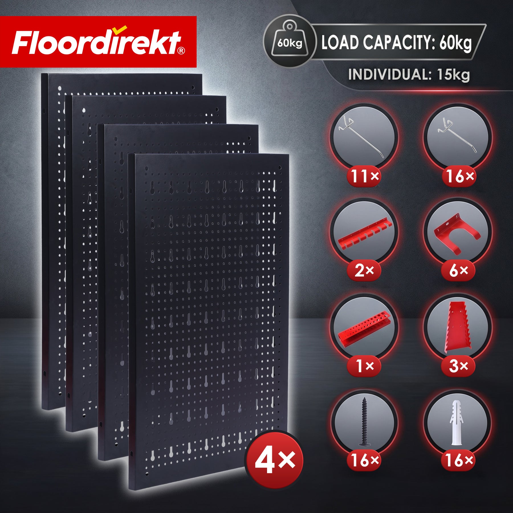 Tool wall | Parker | Metal pegboard set with accessories | Tool holder for workshop & garage