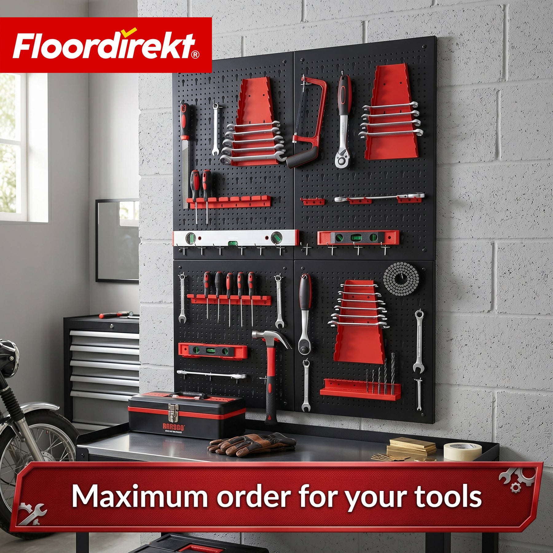 Tool wall | Parker | Metal pegboard set with accessories | Tool holder for workshop & garage