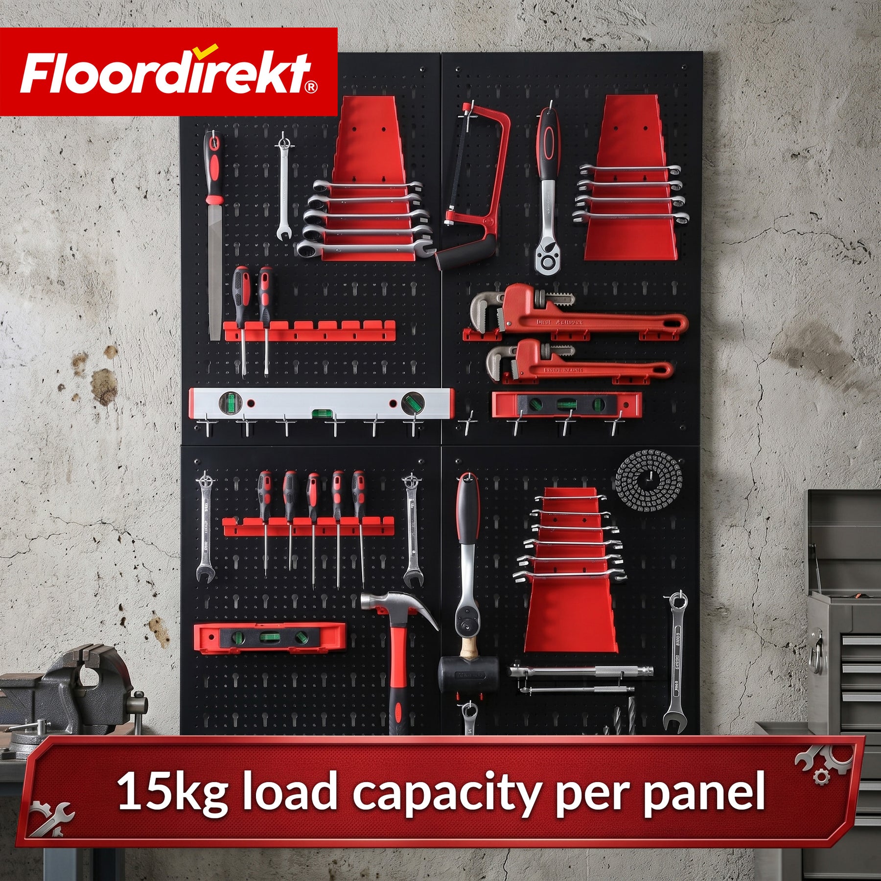 Tool wall | Parker | Metal pegboard set with accessories | Tool holder for workshop & garage