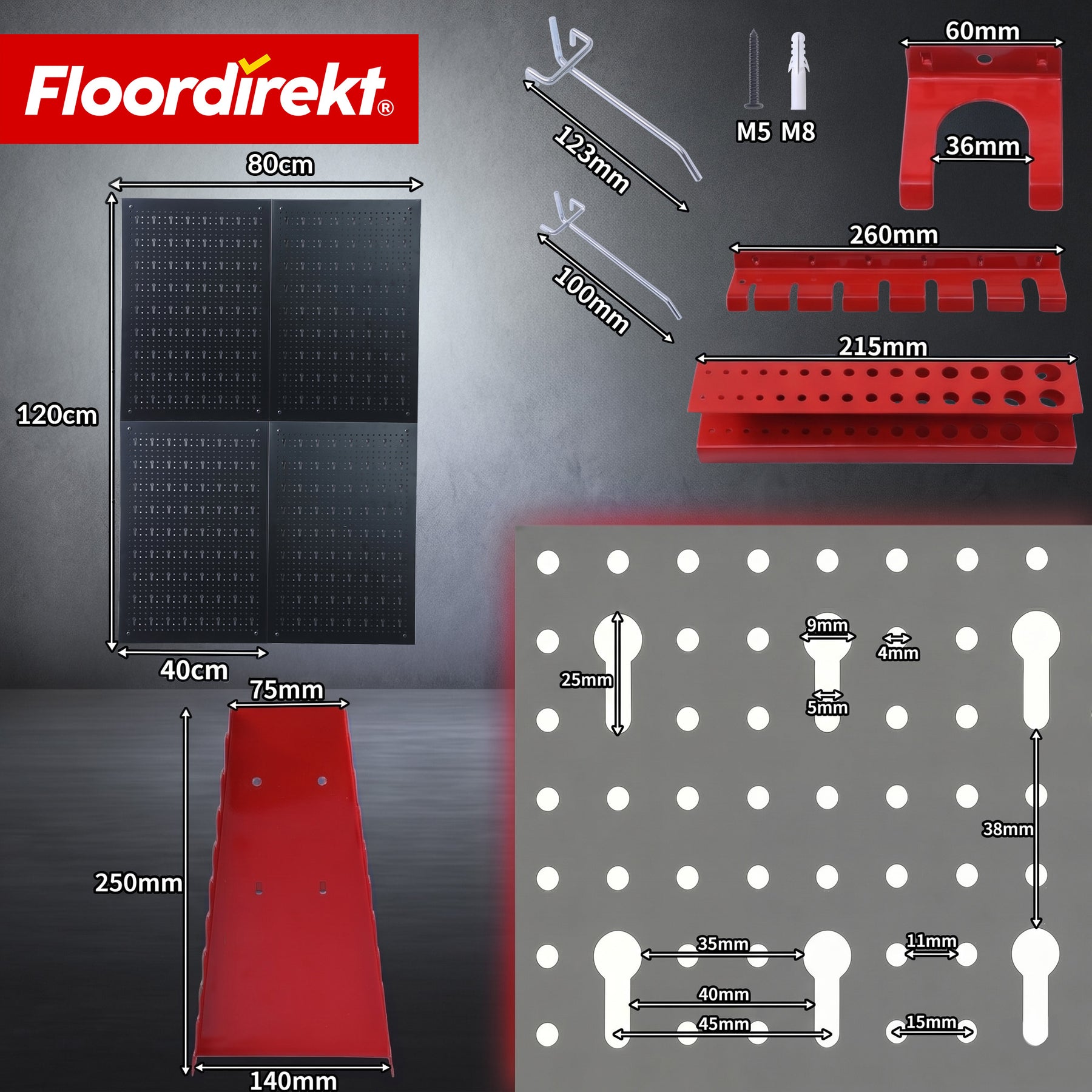 Tool wall | Parker | Metal pegboard set with accessories | Tool holder for workshop & garage