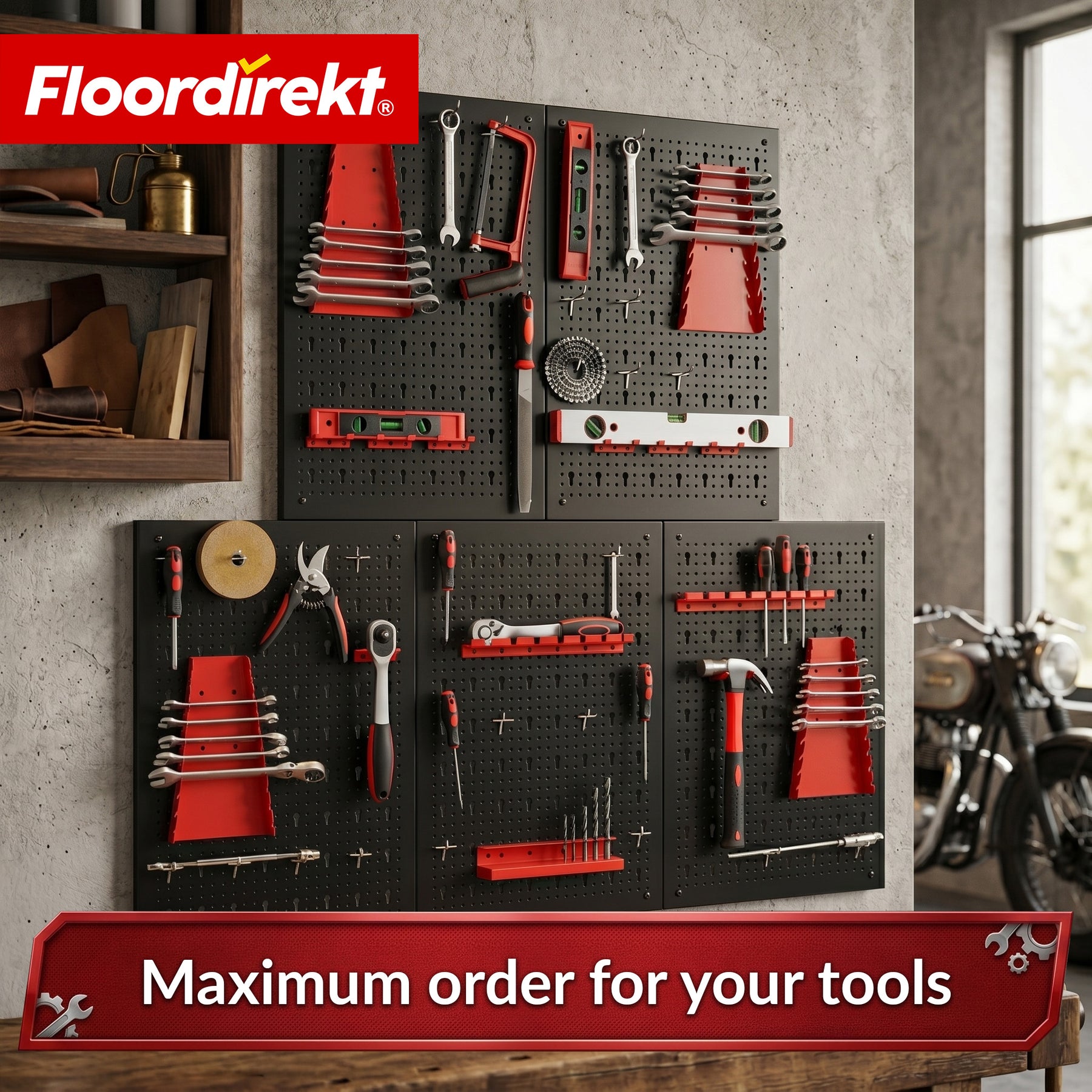 Tool wall | Parker | Metal pegboard set with accessories | Tool holder for workshop & garage