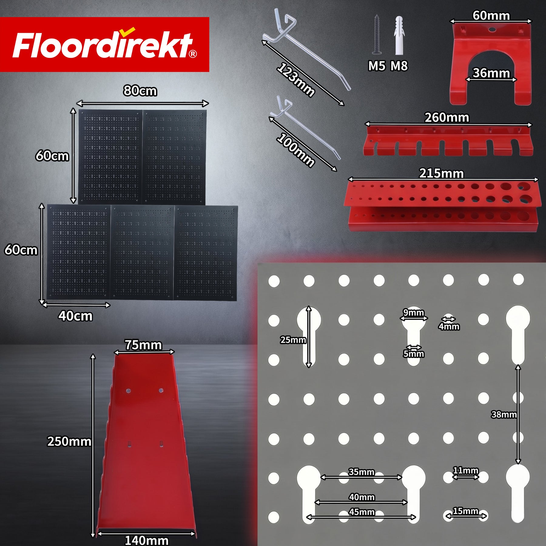 Tool wall | Parker | Metal pegboard set with accessories | Tool holder for workshop & garage