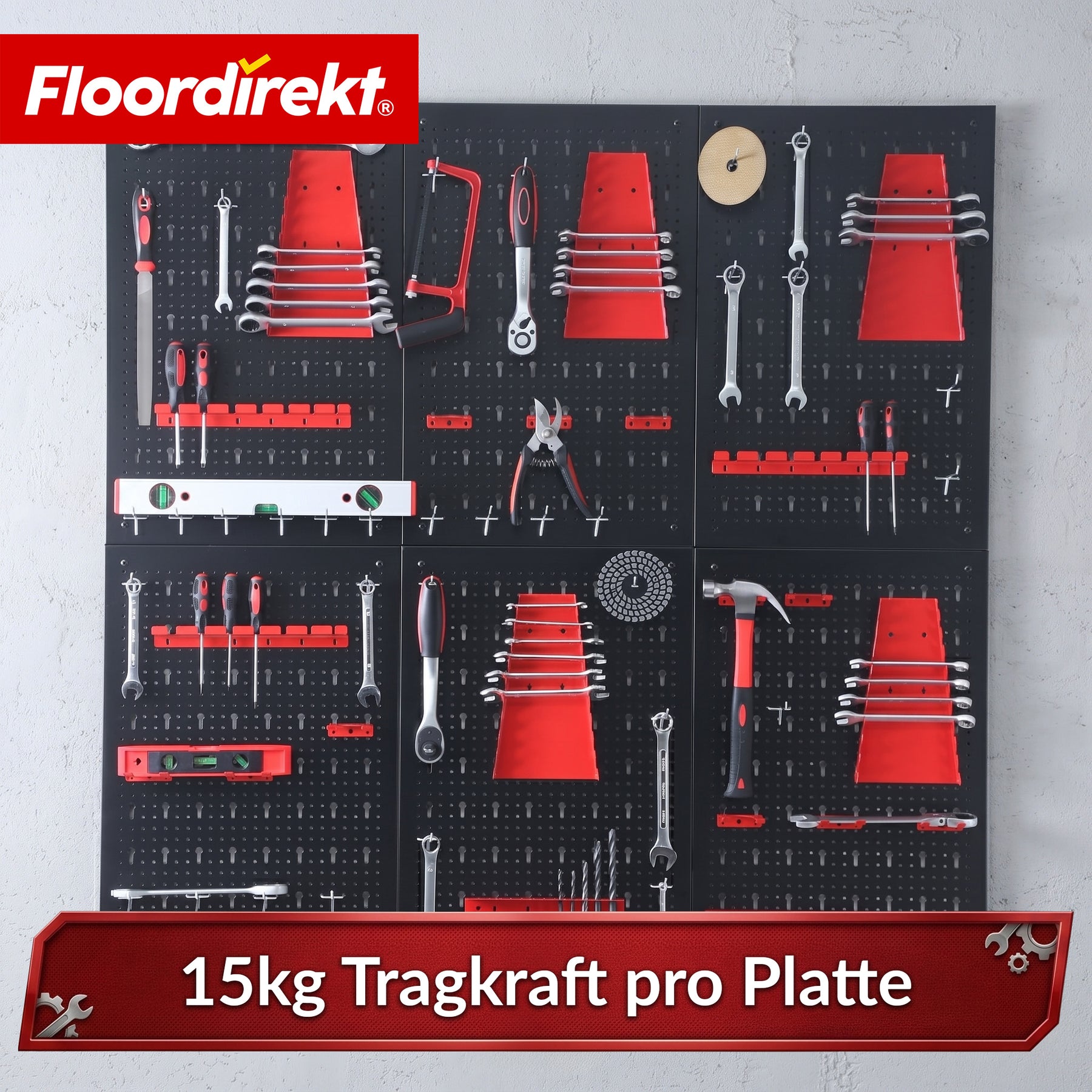Tool wall | Parker | Metal pegboard set with accessories | Tool holder for workshop & garage