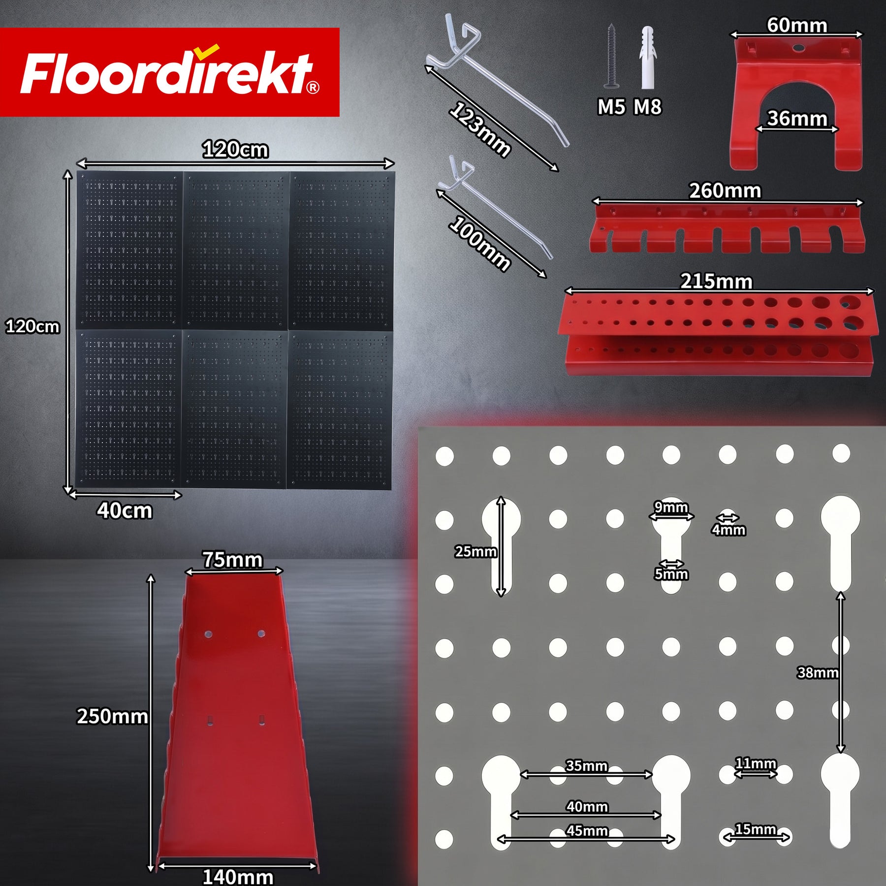 Tool wall | Parker | Metal pegboard set with accessories | Tool holder for workshop & garage