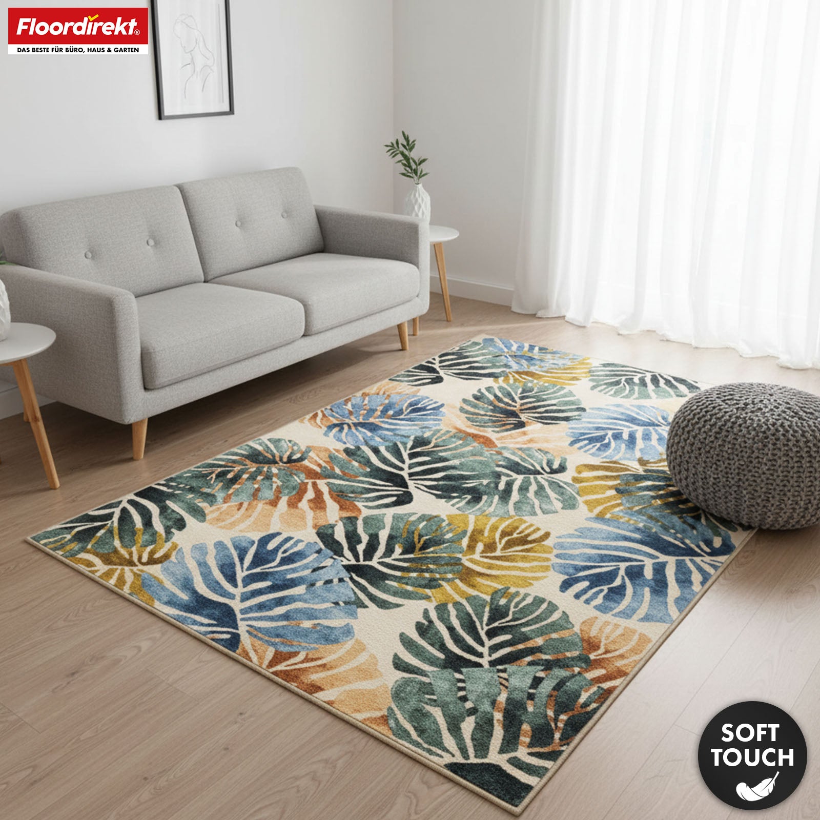 Amazonia Area Rug | Modern Leaf Design Carpet | Non-slip, Durable & Easy to Clean | Available in Various Sizes