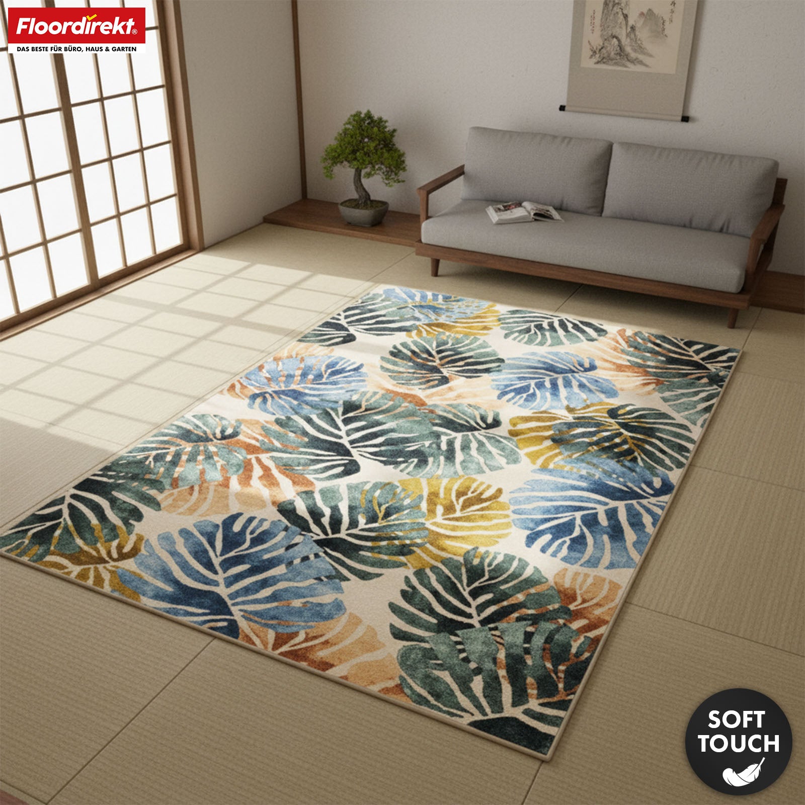 Amazonia Area Rug | Modern Leaf Design Carpet | Non-slip, Durable & Easy to Clean | Available in Various Sizes