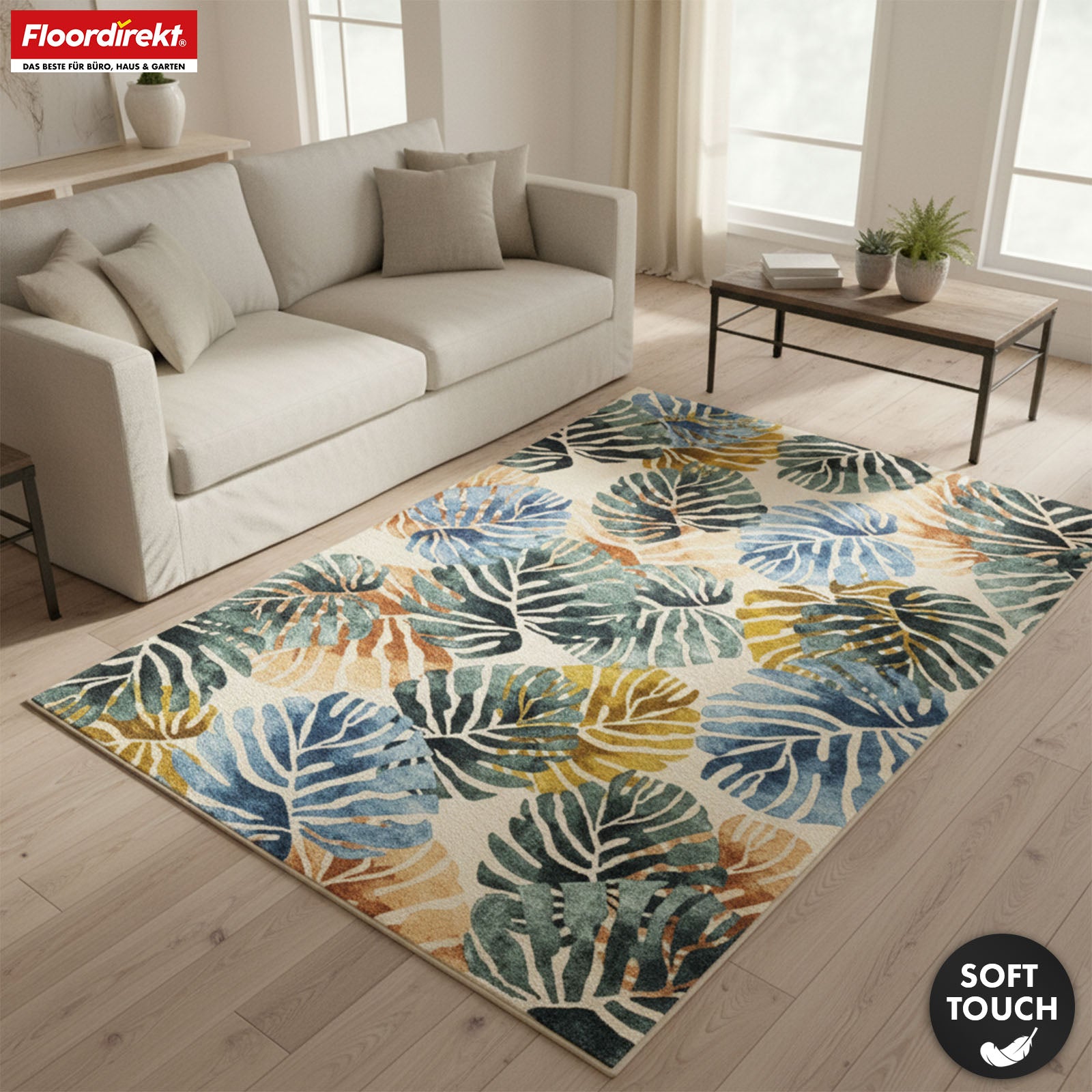 Amazonia Area Rug | Modern Leaf Design Carpet | Non-slip, Durable & Easy to Clean | Available in Various Sizes