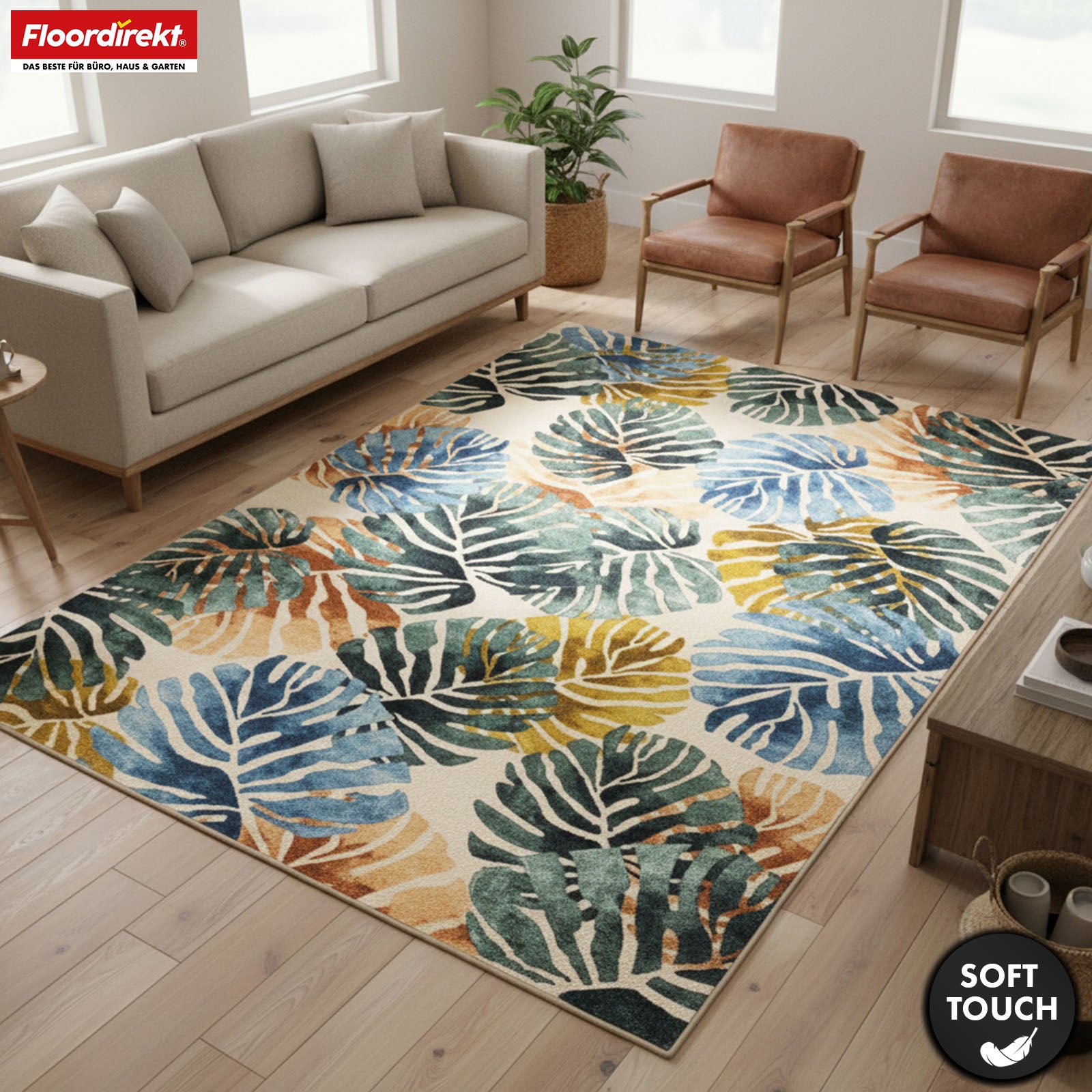 Amazonia Area Rug | Modern Leaf Design Carpet | Non-slip, Durable & Easy to Clean | Available in Various Sizes