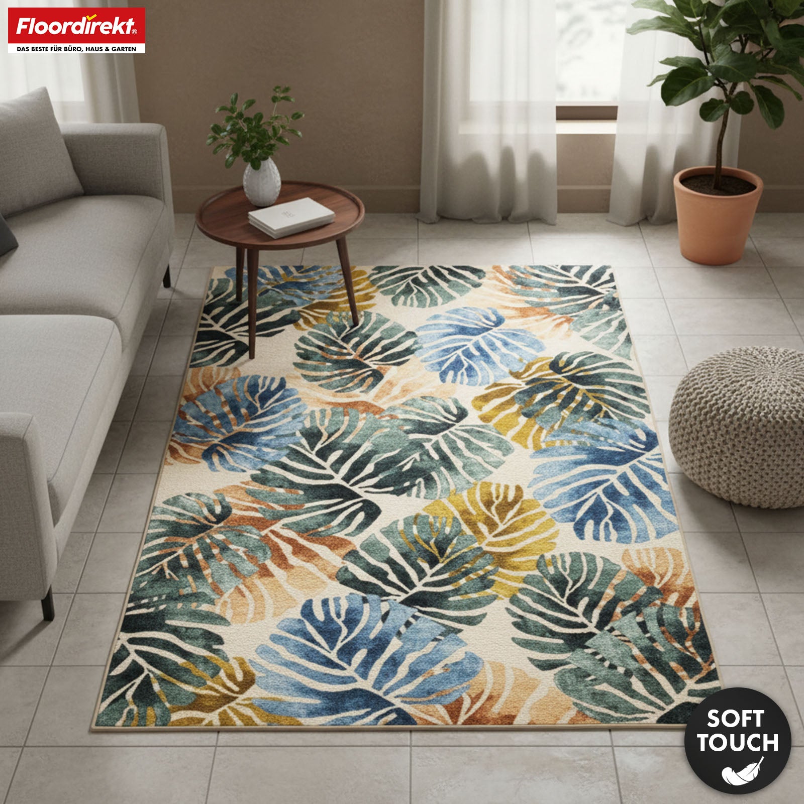 Amazonia Area Rug | Modern Leaf Design Carpet | Non-slip, Durable & Easy to Clean | Available in Various Sizes